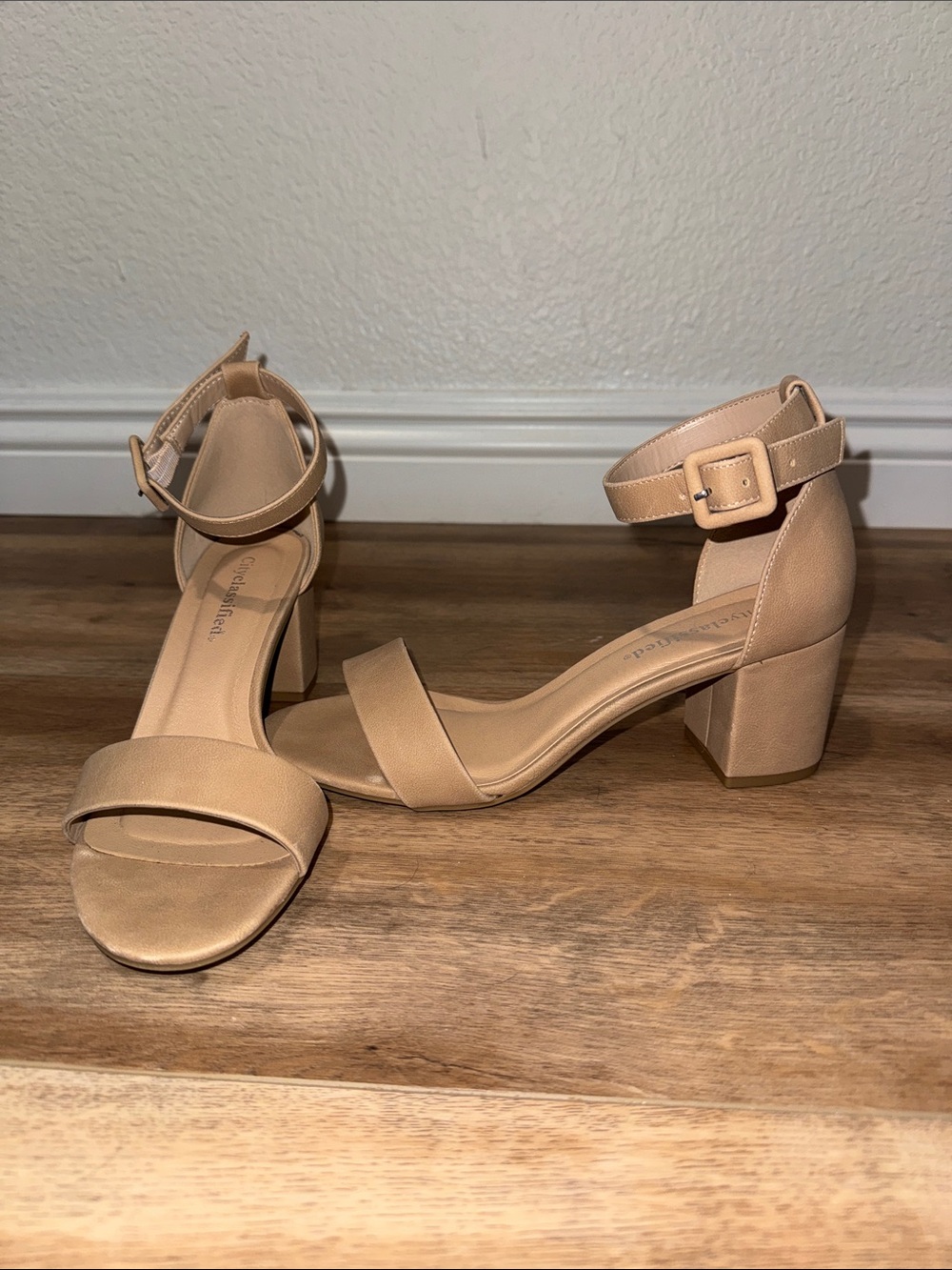 Cityclassified Beige Block Heel Sandal with Ankle Strap